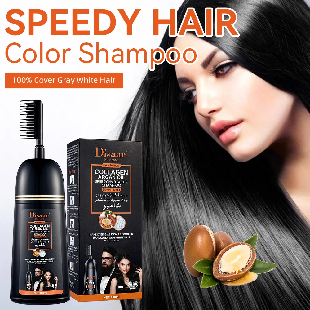 

Disaar Black Hair Color Dye Hair Shampoo Cream with Comb Organic Permanent Covers White Gray Hair For Women Men Fast Dye