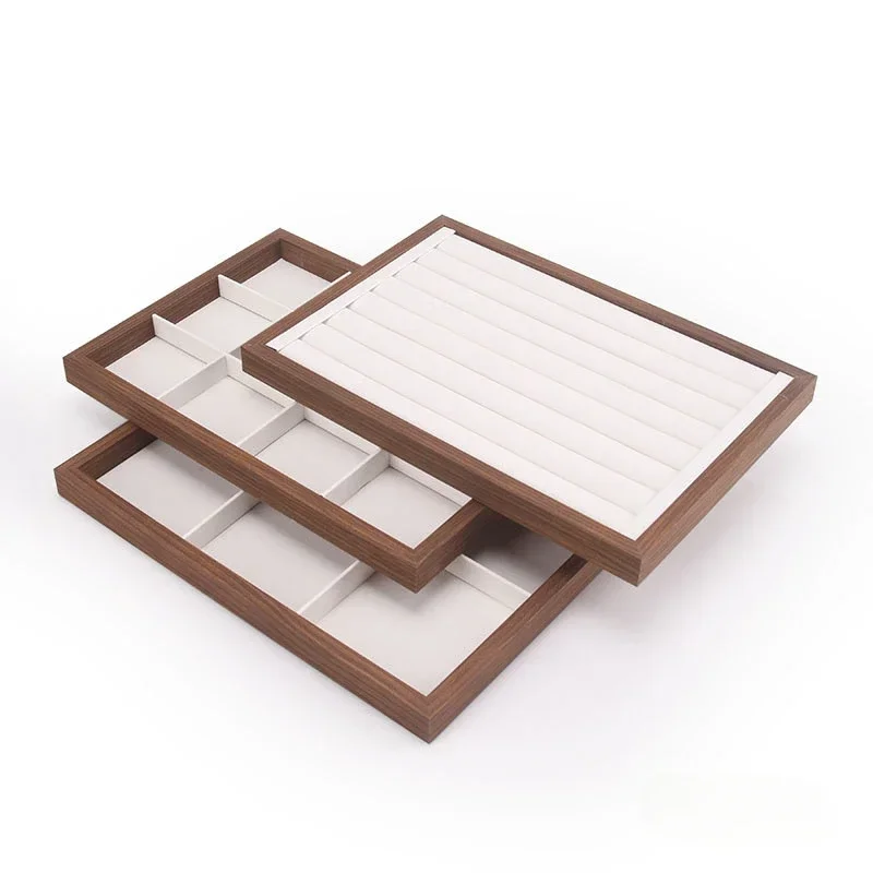Walnut wood Jewelry Display Tray Exquisite Jewellery Holder Portable Ring Earrings Necklace Organizer Storage Box counter Shows