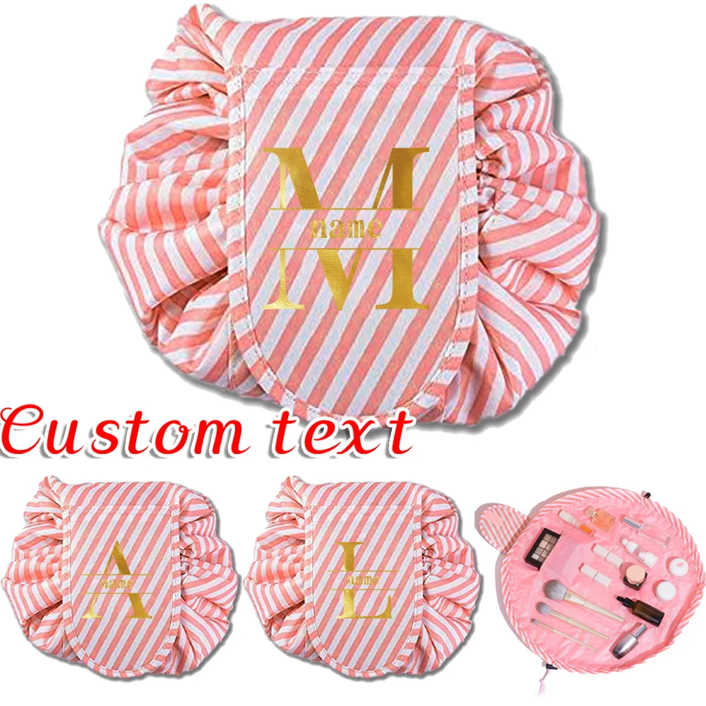 

Персонализированное индивидуальное имя, ленивая косметичка на шнурке, органайзер для макияжа, чехол большой емкости, портативная роскошная упаковка