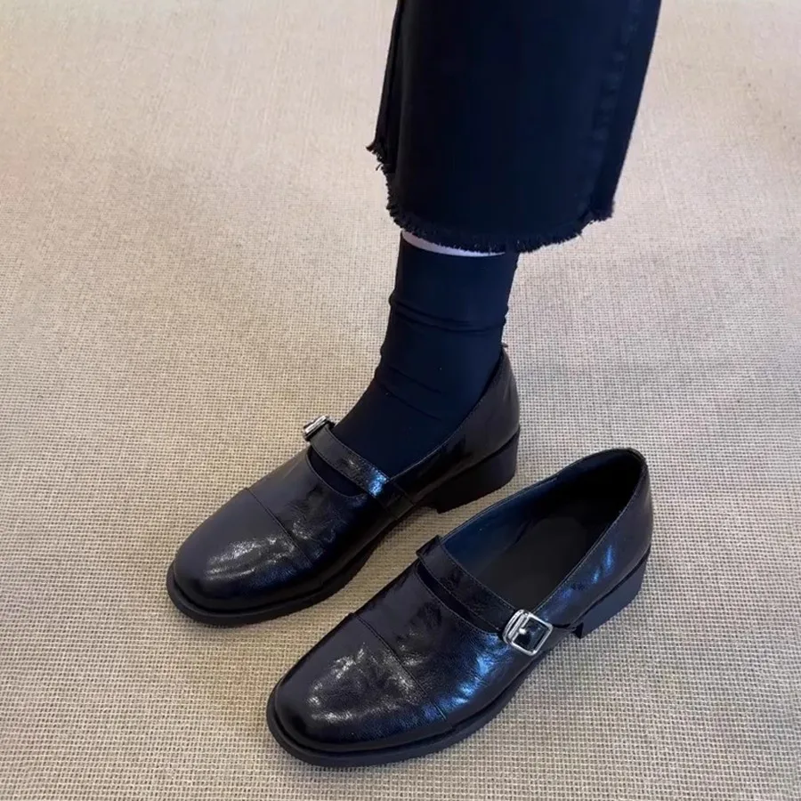 

Женские туфли Мэри Джейн из натуральной кожи, винтажные туфли на низком каблуке в стиле Лолита, с круглым носком, маленькие кожаные туфли, женские лоферы