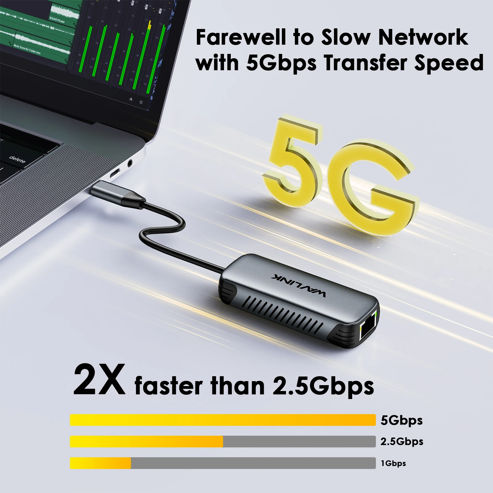 WAVLINK USB C to 5Gbps Ethernet Adapter Driver-Free RJ45 Gigabit Ethernet Network Adapter For Laptop Windows 10/11 Mac OS 11