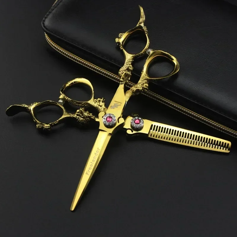 6 Inch All Golden Dragon Hairdressing Barber Scissors Professional Barbershop Scissor Haircut Salon Cutting Shears Set Thinning