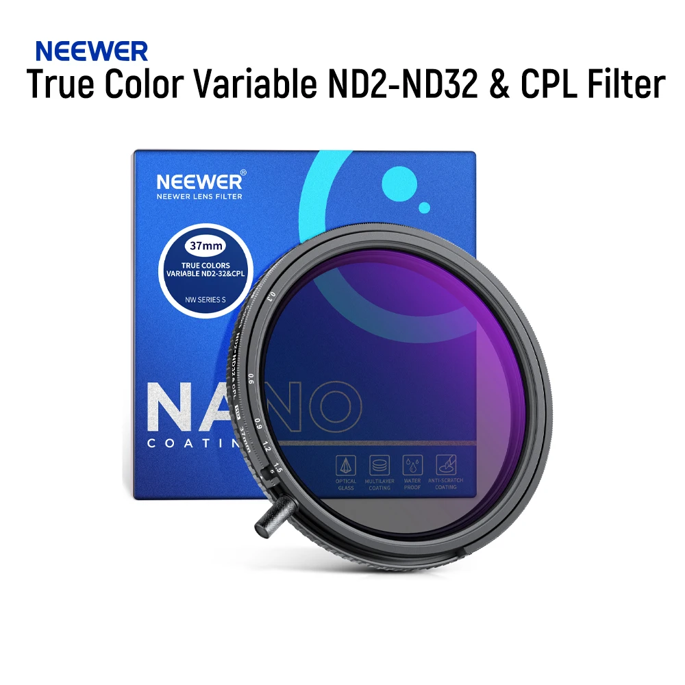 NEEWER 67mm True Colors Variable ND&CPL Filter ND2-ND32 & ND3-64, 2 w 1 Regulowany ograniczony filtr neutralnej gęstości i CPL — zdjęcie produktu 7