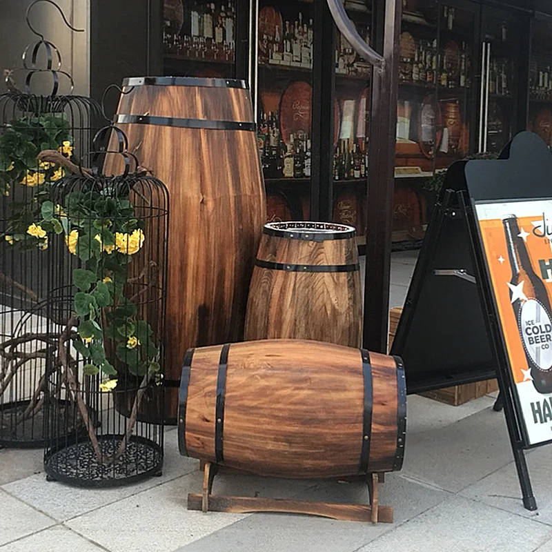 Wooden Oak Wine Barrel Planter, Sturdy Rustic Home Bar Decor, Perfect for Wedding Props, Event Stage, Photo Backdrop Stand