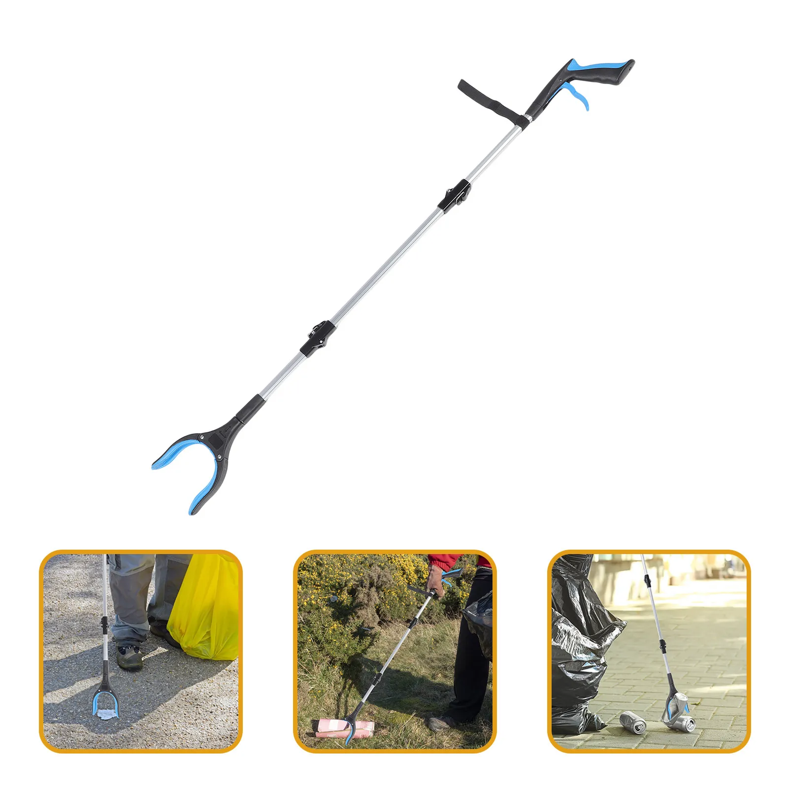3-Section Folding Trash Picker Grabber Heavy Duty Aluminum Alloy PP Material Non-Skid Litter Pickup Tool for Elderly Home Garden