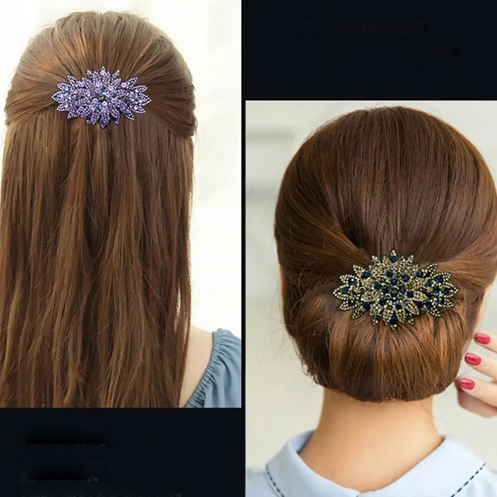 Alloy Ponytail Holder Rhinestone Flower Headwear Large Hair Clip Korean Style Hair Clip Ponytail Hair Clip Women Spring Clip