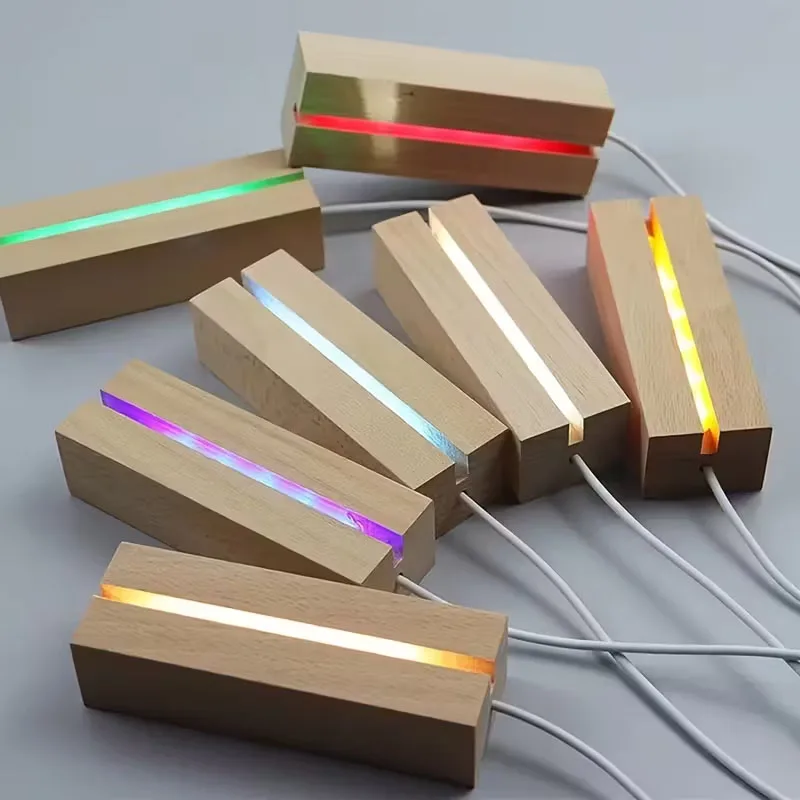 LED Wooden Night Light Base Artistic Rectangular Acrylic Lamp with USB Powered Switch Suitable for Glass Art and Resin Decor