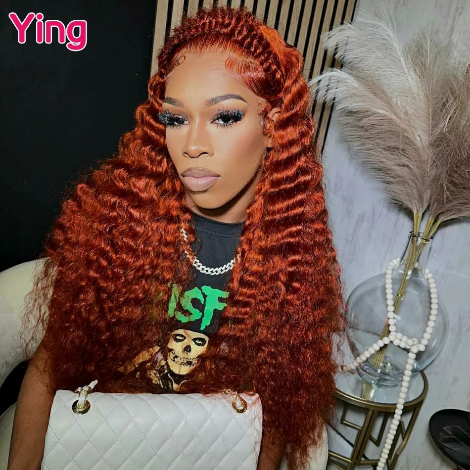 Water Wave Ginger Orange Colored 13x4 13x6 Lace Frontal Wigs Human Hair Pre Plucked Brazilian Curly Wave 6X4 Lace Closure Wigs