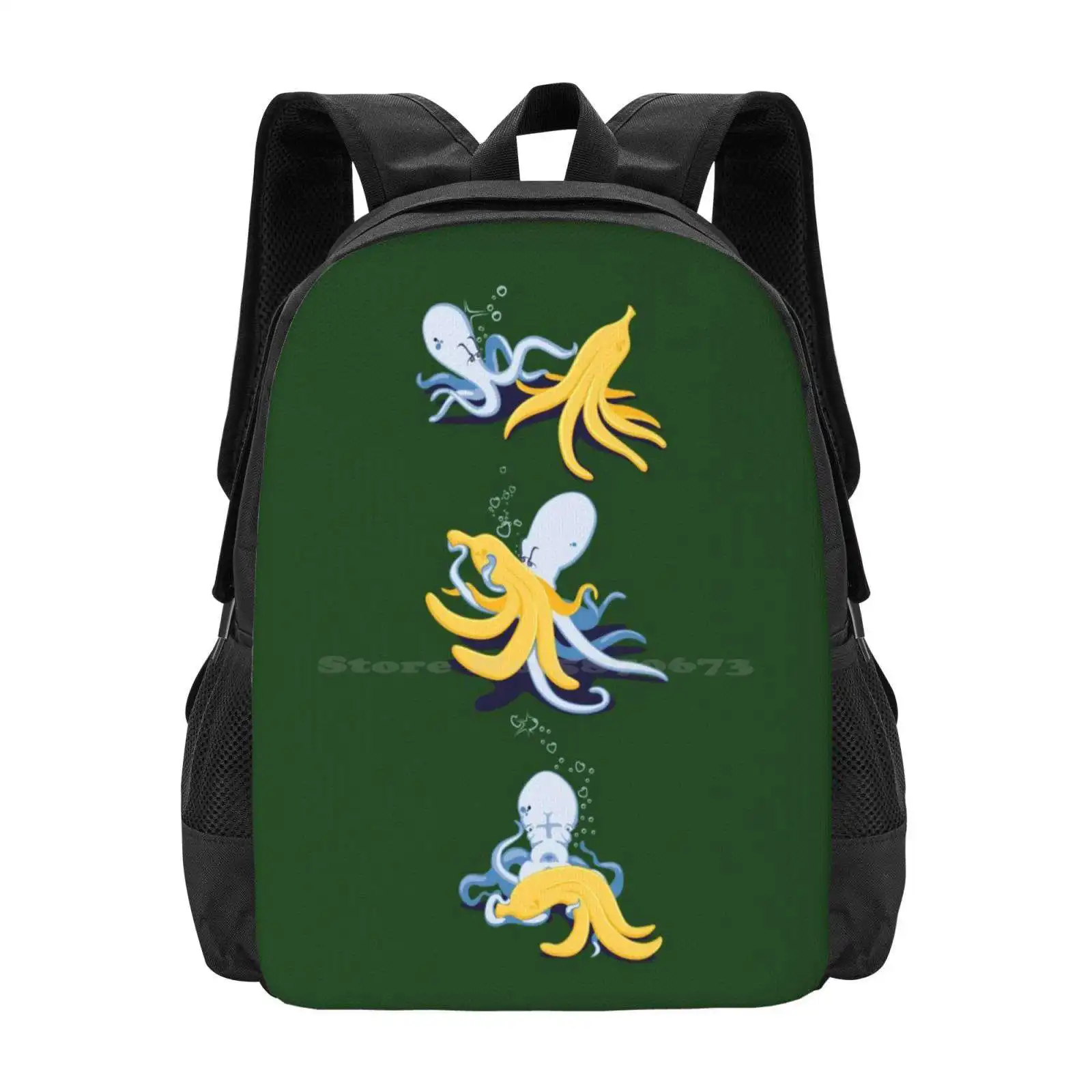 

Peelings Hot Sale Schoolbag Backpack Fashion Bags Love Banana Octopus Funny Hilarious Comedy Yellow Blue Sea Creatures Fruit