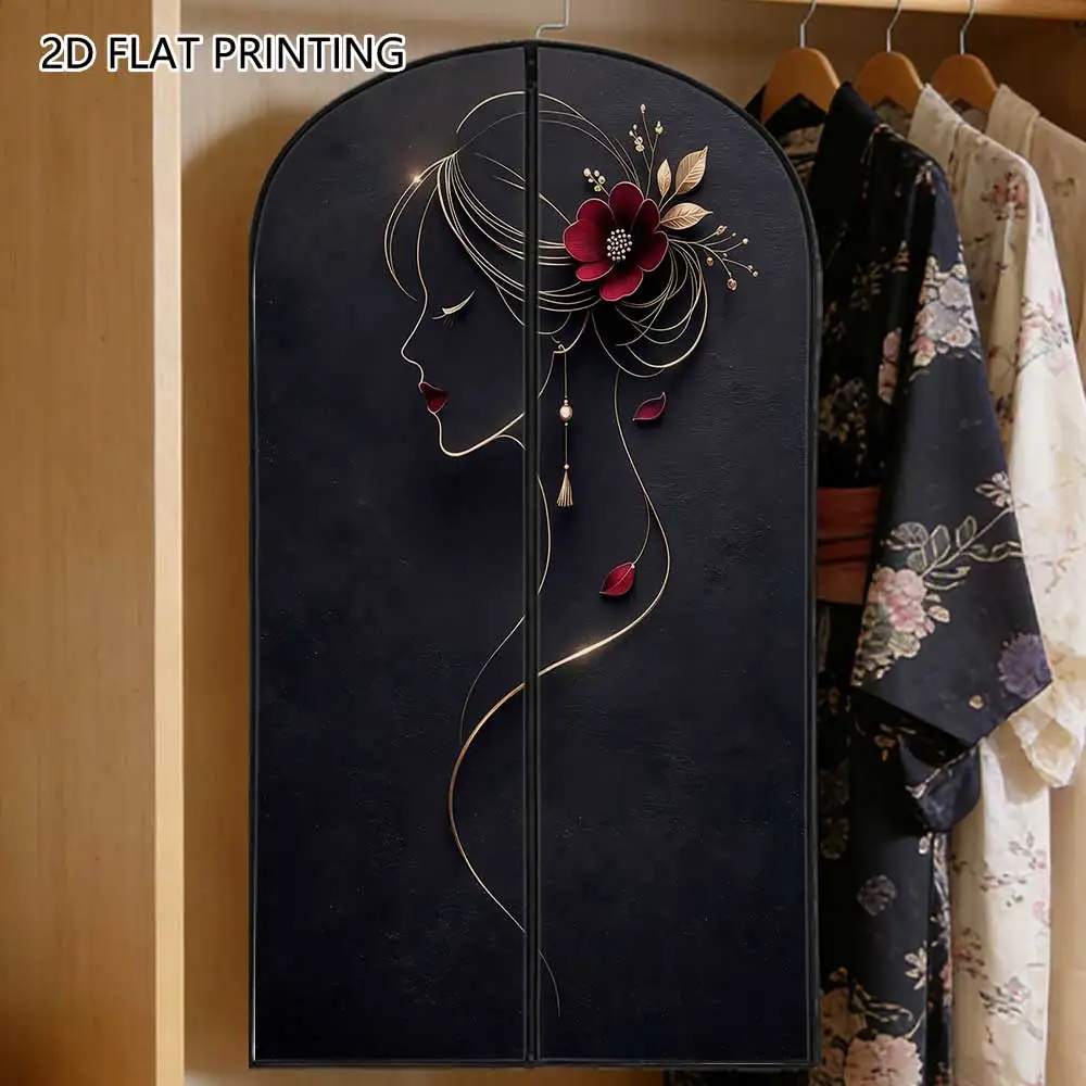 1pc golden line lady silhouette Compressed Dust Cover Clothes Compression Hanging Storage Bag Household Wardrobe Organizer