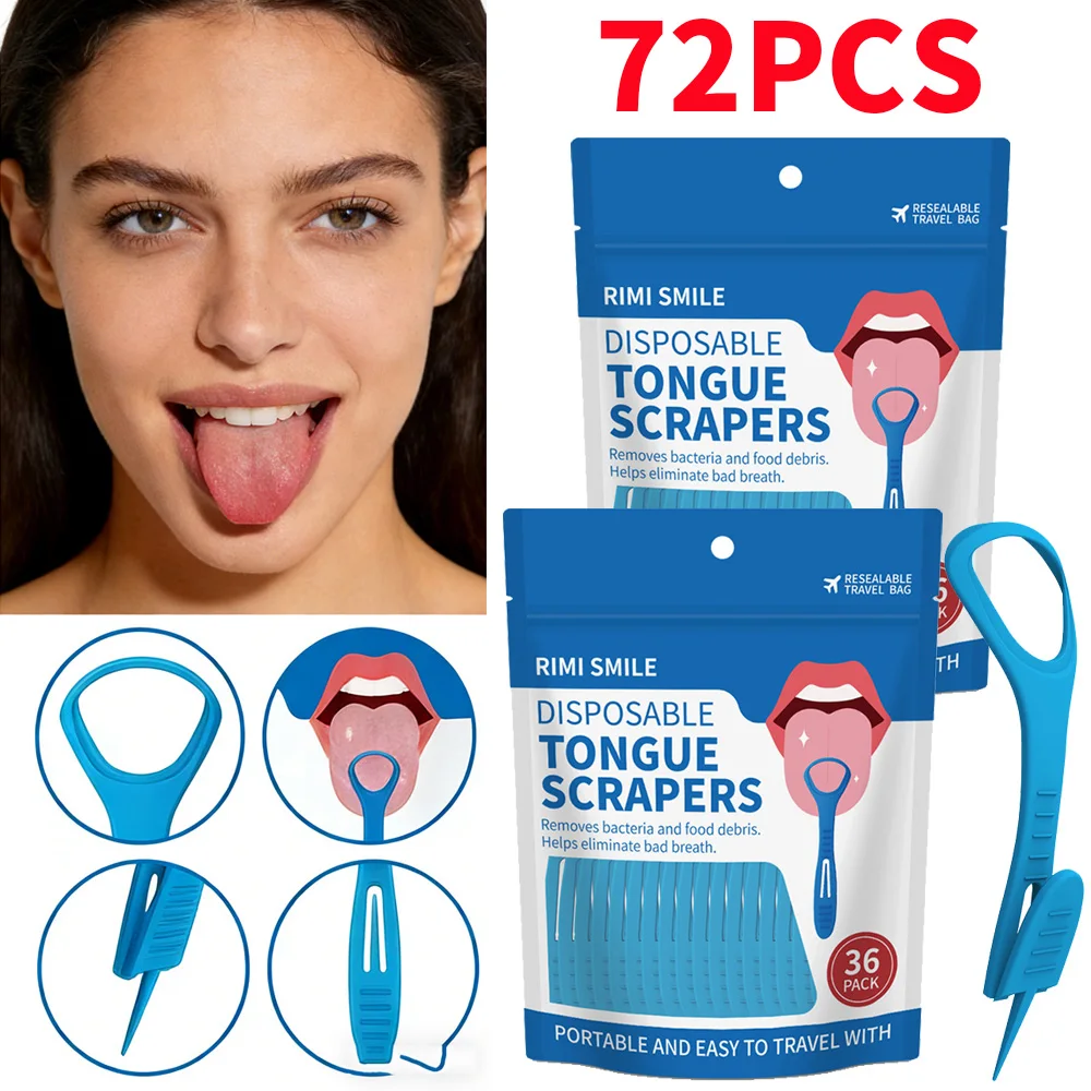 72 PCS Portable 2-in-1 Tongue Cleaner Toothpick, Disposable Oral Hygiene Tool for Daily Travel Use