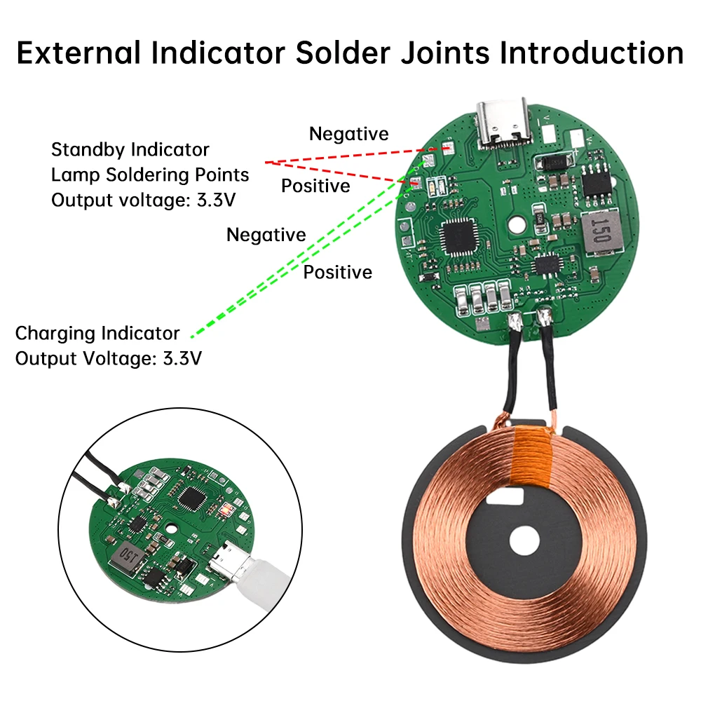 Módulo transmisor de cargador inalámbrico de alta potencia, placa de circuito de carga rápida para teléfono móvil, tipo C, DC 5-12V, 20W