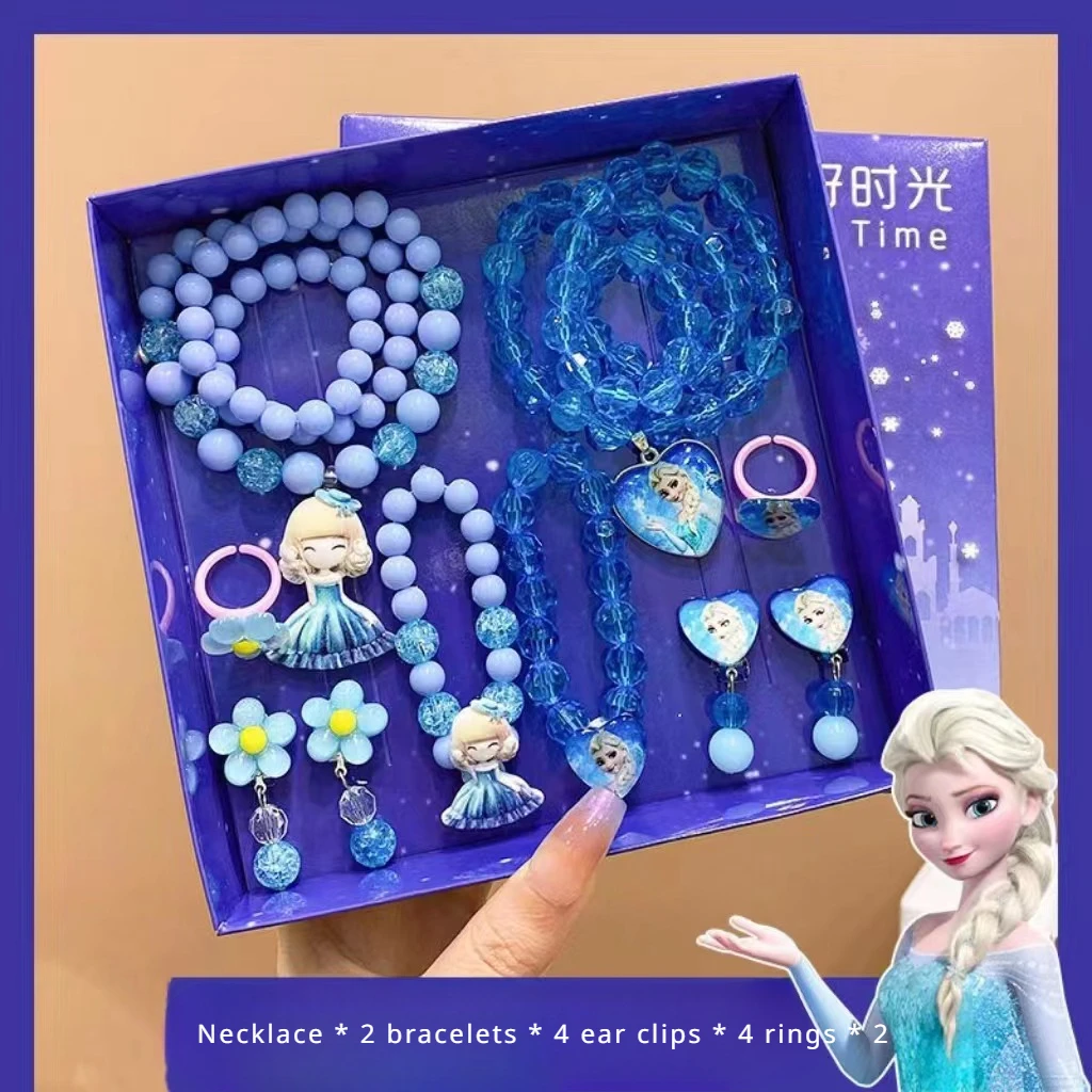 Girls  Princess Cute Frozen Elsa Anna Necklace Bracelet Ring Figure Princess Costume Accessories Toy Children's Gifts