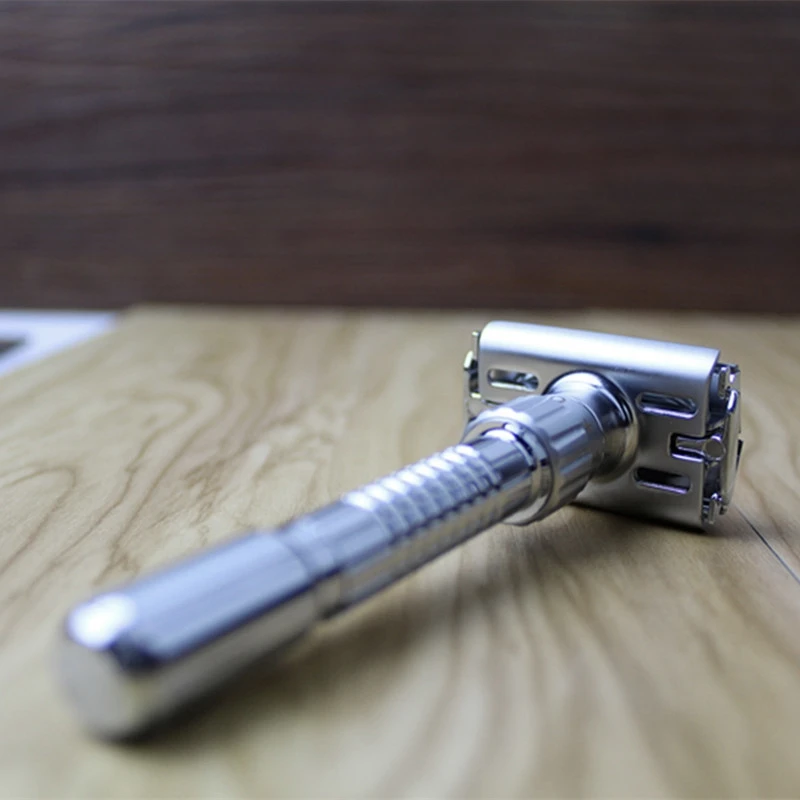 ABBK Adjustable Double for Edge Safety for Razor for Men Classic Manual Shaver with Travel Box and 5 Blades Silver