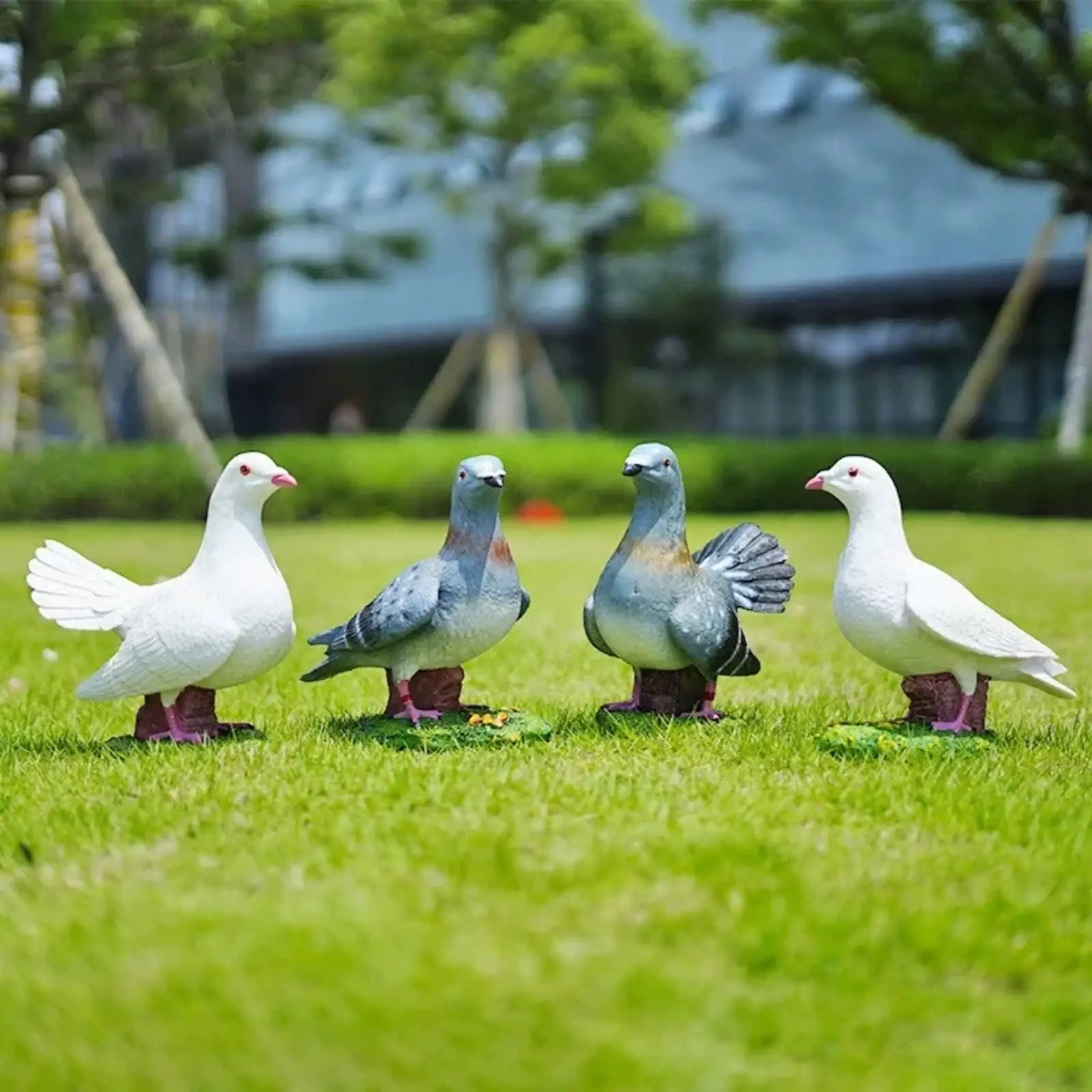 Charming Resin Pigeon Figurine for Courtyard Landscape Ornament Rustic Bird Sculpture with Pink Feet Detail