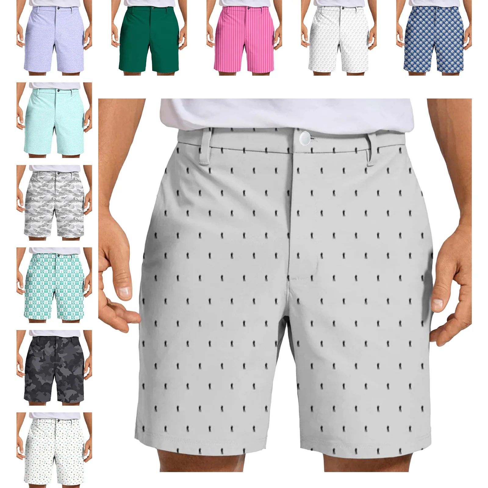 #S-6XL Men Quick-Drying Golf Shorts Zipper-Fly Stylish Printed Shorts for Business Travel Casual Daily Life