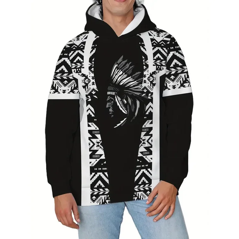 Men's hoodie native ethnic print sweatshirts for men Harajuku hooded shirt pullover casual clothes streetwear top men's clothing