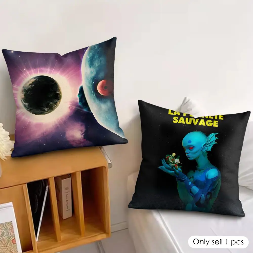 Fantastic La Planete Sauvage Cushion Cover Silky Short Plush Invisible Zipper Dustproof Sofa Pillow Case for Home Decor