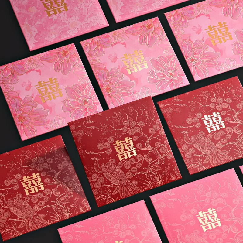 10 Pzrosso Rosa Mini Cento Yuan Busta Rossa Di Nozze, Fiore Animale Stampa Nuova Busta Rossa Di Nozze, Porta Di Nozze Blocco Rosso Enve-image