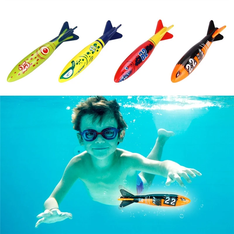 Torpedo de buceo para niños y bebés, herramienta de entrenamiento para deportes al aire libre, piscina subacuática, juguete de natación, 4 piezas