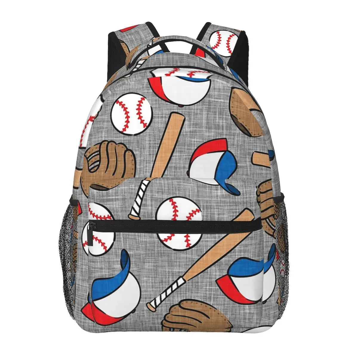 Baseball - Baseball Themed On Grey Backpacks Boys Girls Bookbag Students School Bags Cartoon Travel Rucksack Shoulder Bag