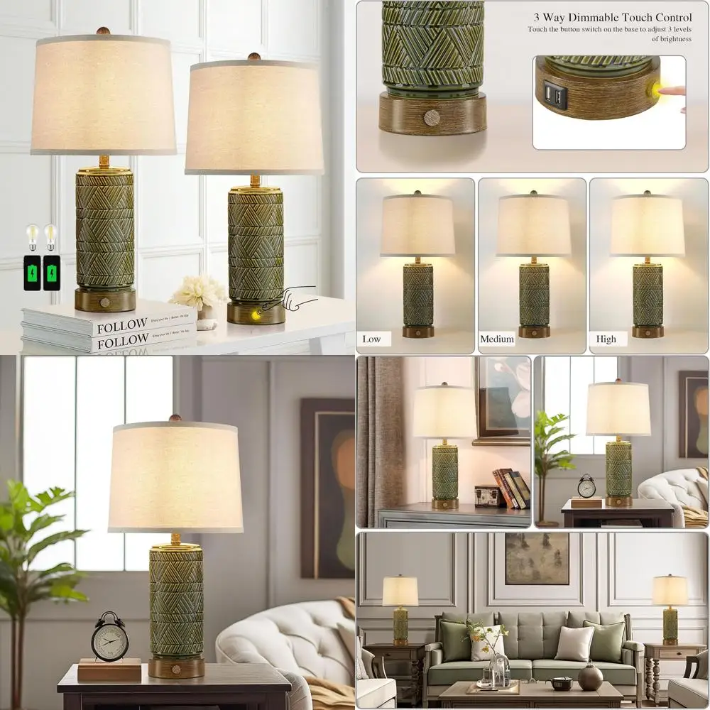 

Набор из 2-х настольных ламп в винтажном стиле с 3-ступенчатой регулировкой яркости и USB-портами, идеально подходят для домашнего декора в гостиных и спальнях