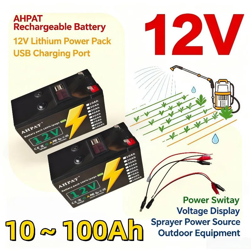 Portable 12V Rechargeable Lithium Battery 10Ah to 100Ah for LED Lighting, Spraying Machine, Outdoor Camera & Backup Power