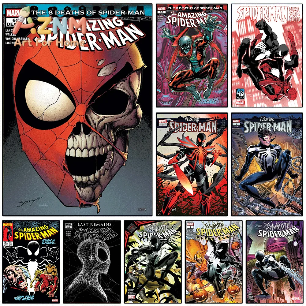 The Amazing Spider‑Man The 8 Deaths Of Spider‑Man Comic Canvas Print, Superhero Comic Cover Graphic Art Poster, Frameless Canv