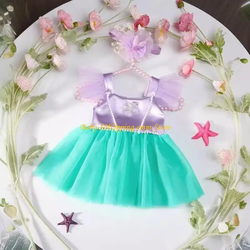 23GD 1 Set Color Contrasting Female Baby Bowknot Mesh Dress Headdress Props