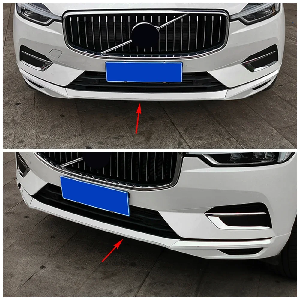 For Volvo XC60 2018 2022 Car Front Bumper Lip Lower Grille Refit Trim Car Exterior Modify Stainless Steel Decoration Styling