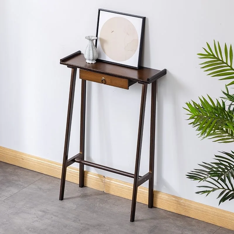 New Chinese-style entrance table against the wall Small strip case Super narrow bamboo decorative
