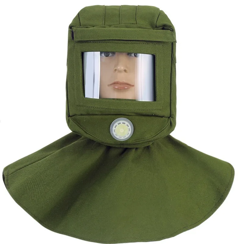Sandblasting Hat Dust-proof Sand Hood Sand-proof Green Canvas Polishing Spray Paint Shawl Harvester Special Mask Splash