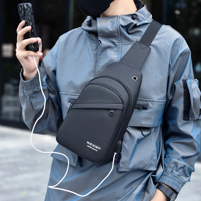 Sports and Leisure Chest Bag Men's Shoulder Bag Large Capacity Men's Single Shoulder Portable USB Charging Crossbody Chest Bag