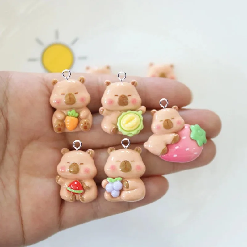10pcs Cute Animals Capybara Resin Floating Charms Kawaii Fruit Grape Pendant Flatback for Jewelry Making Findings Diy Earrings