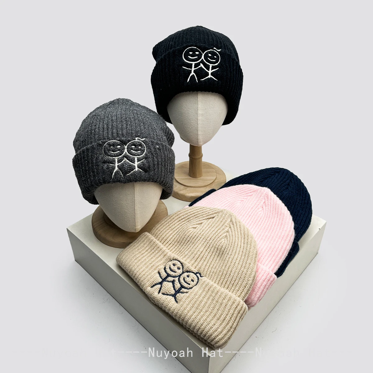 New Men Women Cartoon Stick Figure Embroidery Knitted Hats Warm Personal Versatile Korean Beanies Niche Fashion Outdoor Simple
