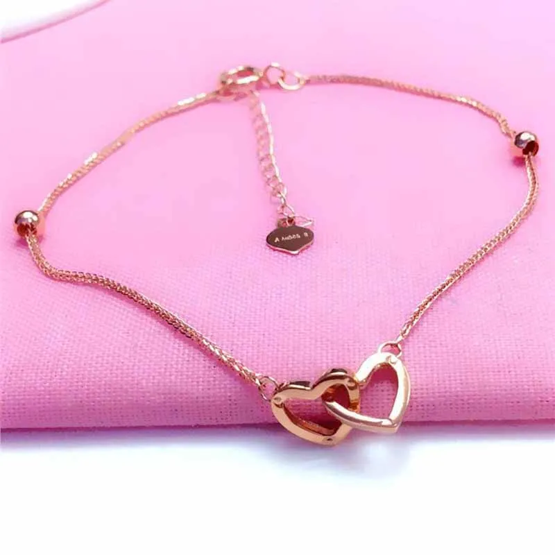 585 Purple Gold New Exquisite Peach Heart Bracelet For Women Fashion Plated 14K Rose Gold Charm Jewelry For Girlfriend