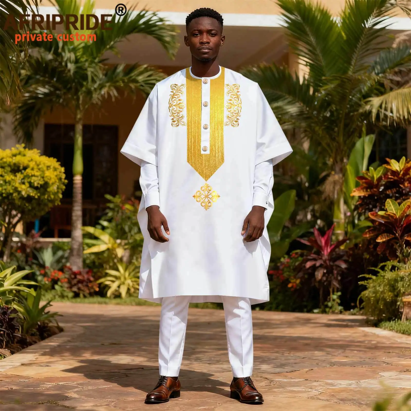 

Африканский мужской костюм: вышитая рубашка-агбада, брюки и рубашка, комплект из 3 предметов, наряд дашики для свадьбы 2516127