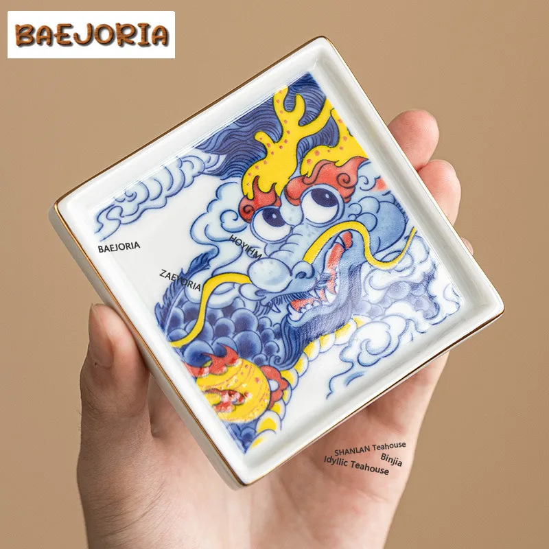 BAEJORIA Creative Auspicious Dragon Cup Holder Boutique Outline In Gold Coaster Retro For Coffee Cups Anti-scald Placemats Gift
