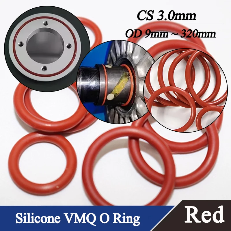 

CS 3.0mm OD 9mm ~ 320mm 10/50Pcs Red VMQ O Ring Food Grade Silicone Rubber Insulation Sealing Waterproof Washer Cooker Gaskets