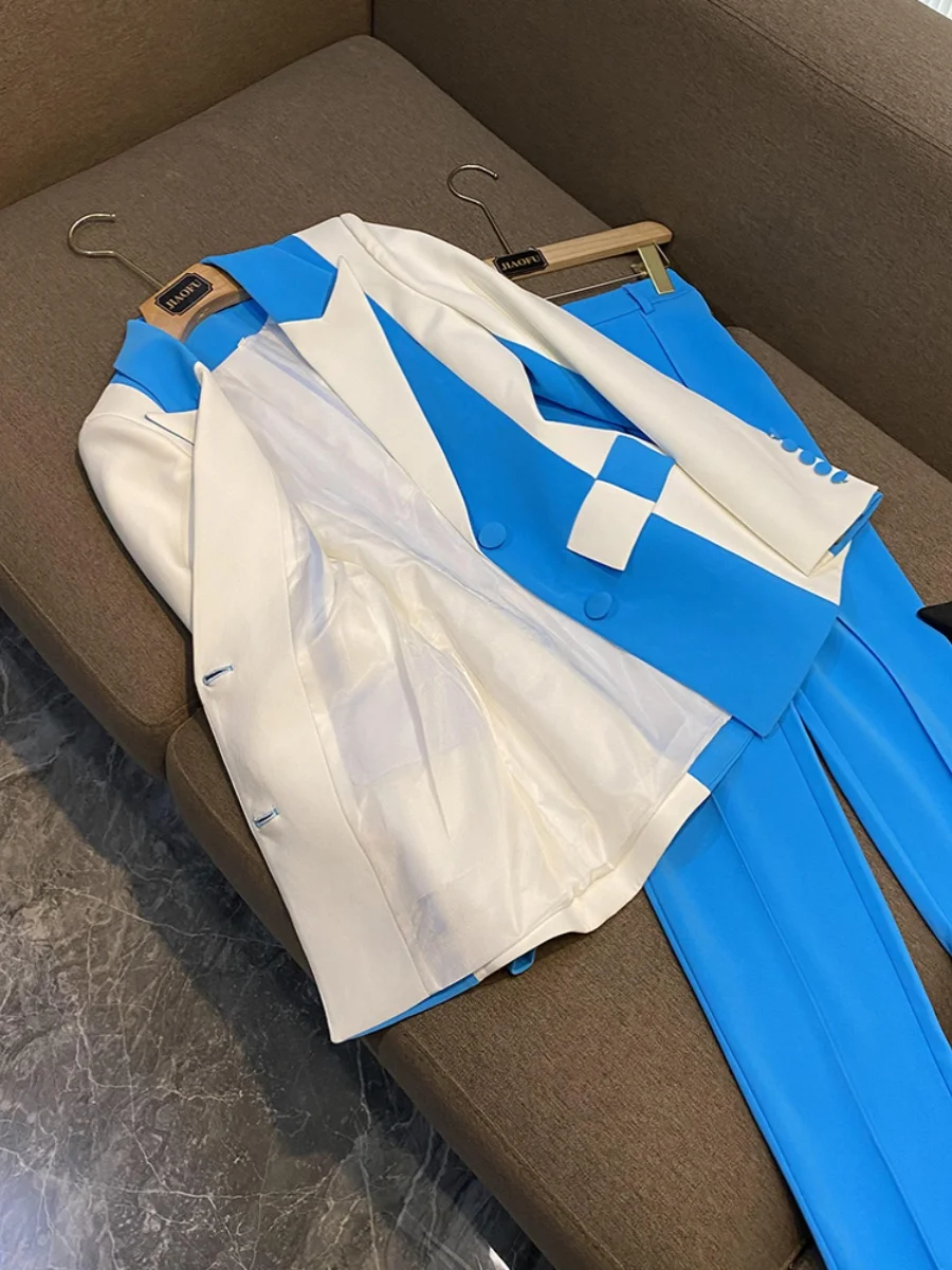 

Ele OL Commute Street Sle Suit Jaet Top Slim Flared Pants Two Piece Set D235 Faionable Workwear Winter Collection