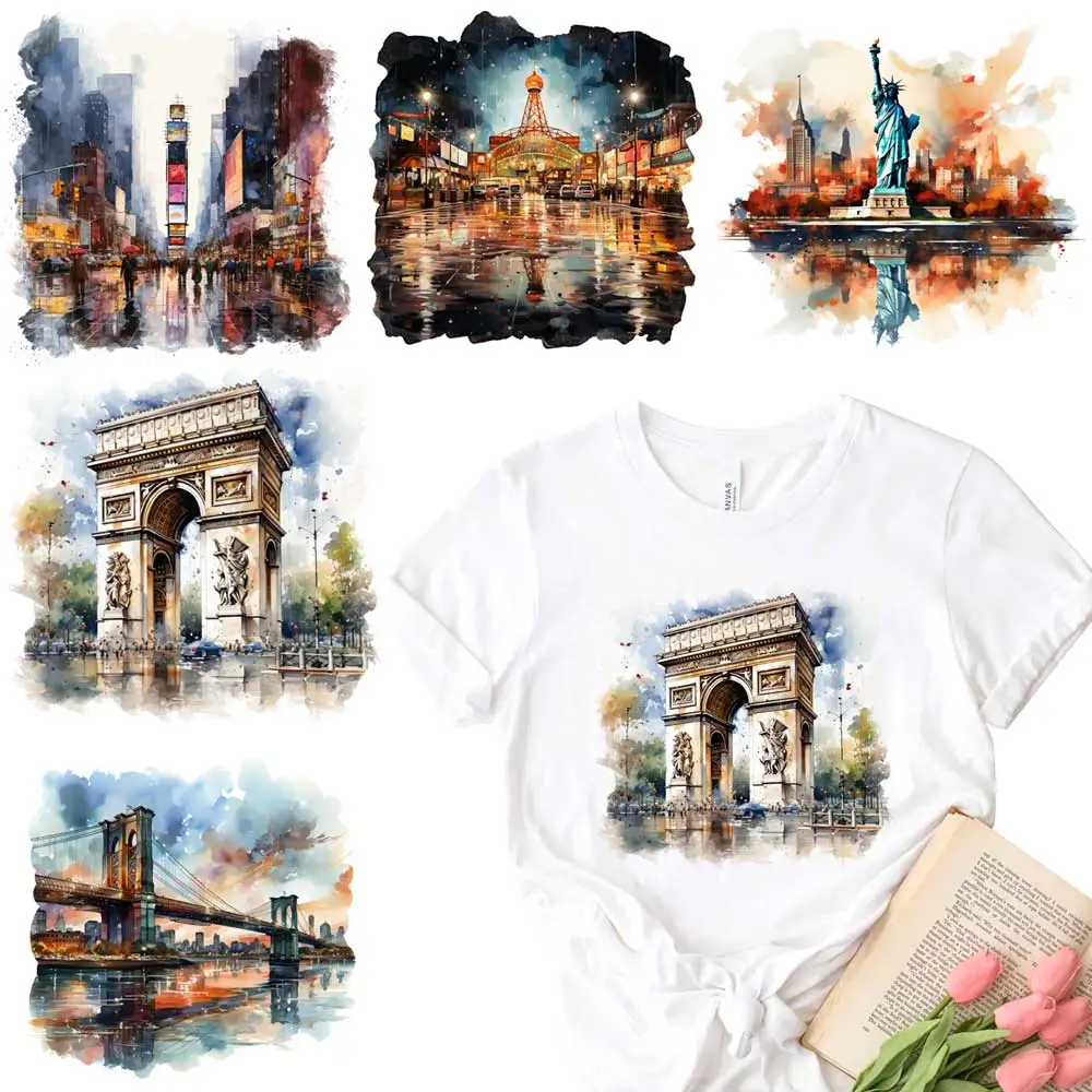 Fashion City Design Iron-on Transfer For Clothing DIY A-Level Washable T-shirts Thermal Stickers Color New York Patches Applique