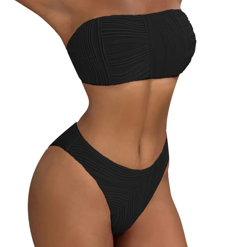 Conjunto de maiô feminino corte alto sem alças sexy bandeau biquíni