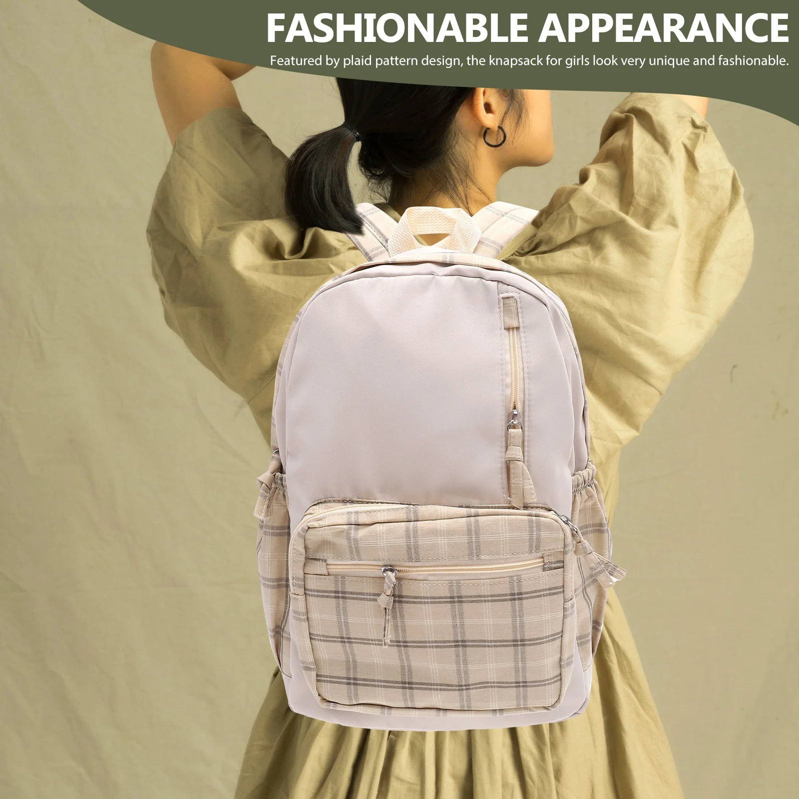 

Kawaii Plaid Girls Backpack Cute Aesthetic Large Capacity Fashion Knapsack for School Travel Shopping Concert Festival Daily