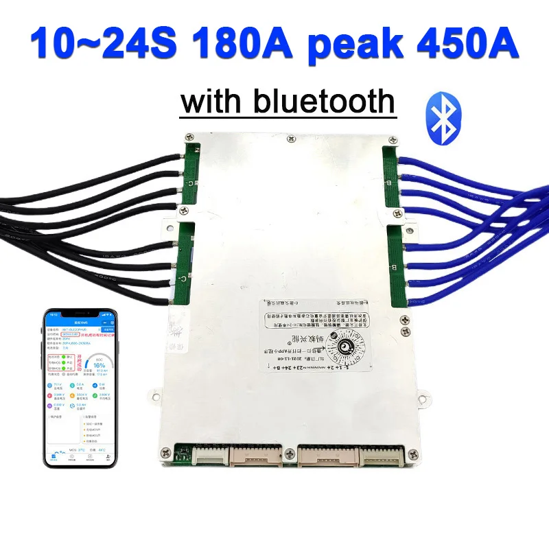 10S Đến 24S BMS Kiến Bluetooth Thông Minh Pin Lithium Ban Bảo Vệ Cân Bằng 200A Cao Điểm 450A Li-ion Lifepo4 Bảo Vệ không Có Màn Hình LCD