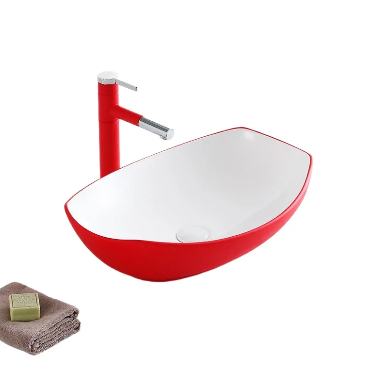 

Nordic counter basin wash basin modern simple ceramic red creative art basin