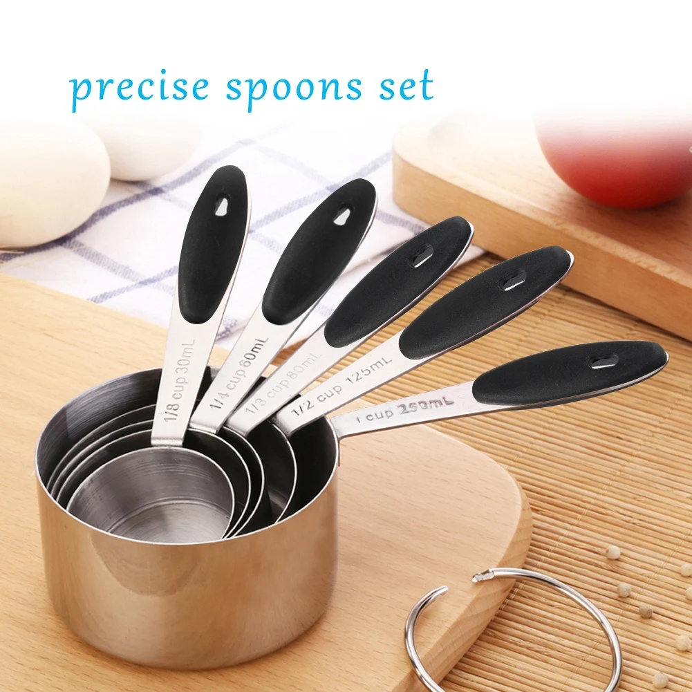 10PCS Kitchen Measuring Cups Spoons Stainless Steel With Silicone Handle Grip Baking Utensil For Home Restaurant Daily Supply