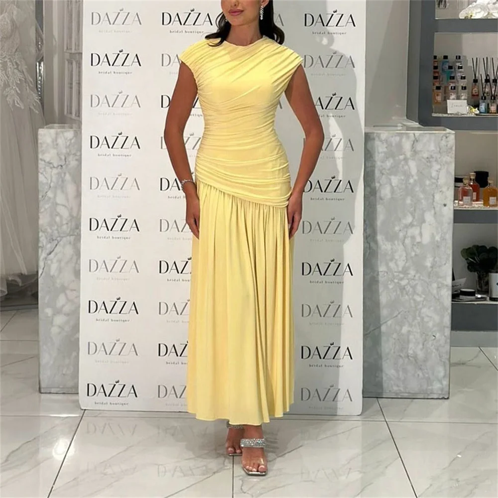 ROYET Elegant O Neck Mermaid Prom Gown Ankle Length Tulle Sleeveless Pleat Classic Formal Evening Dress For Woman Customized