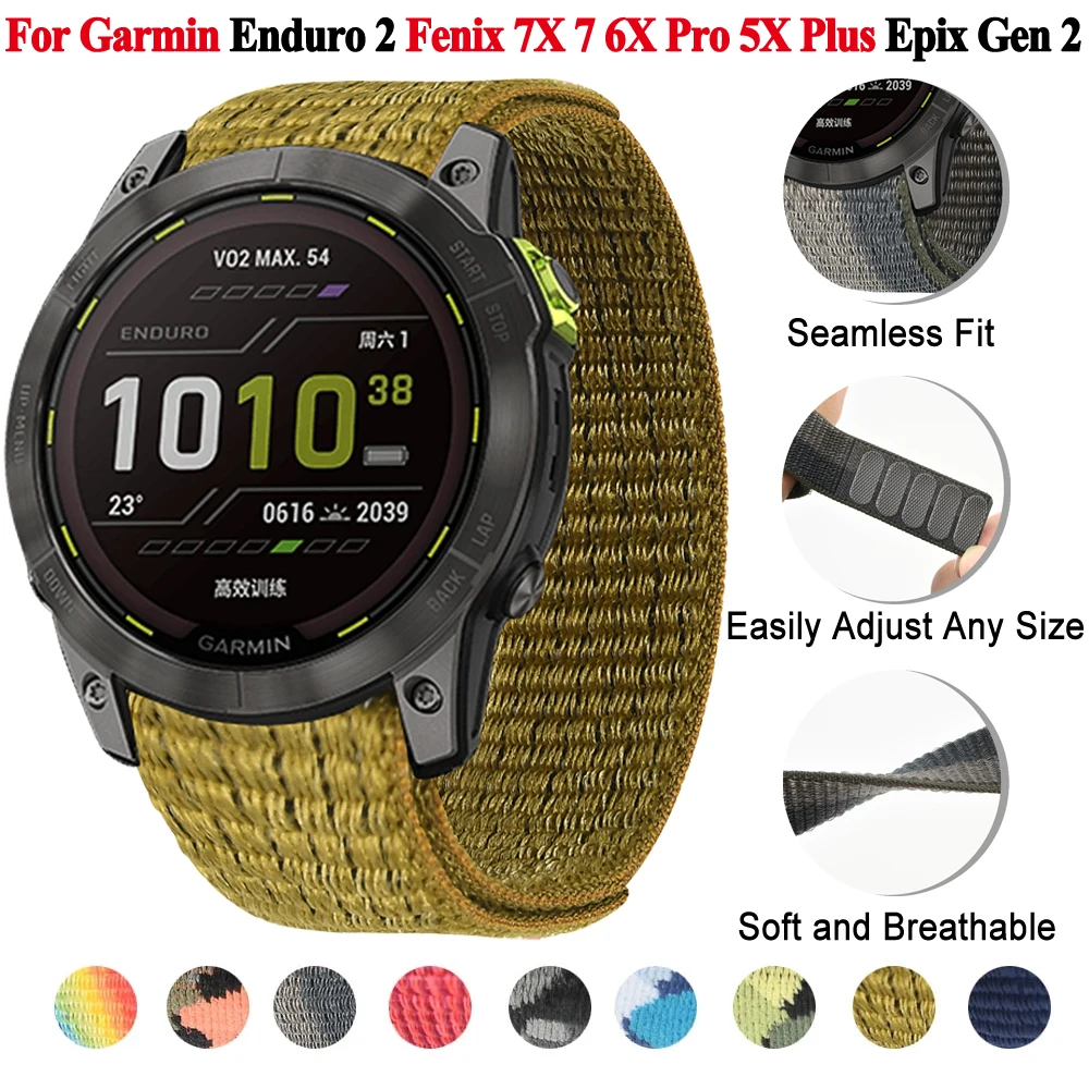 Enduro 2 For Garmin Fenix 7 7X 6X 6Pro 5X Plus/945/955/965/Epix Gen 2/Enduro Bracelet Watch Band Hook Loop Nylon Strap Wristband
