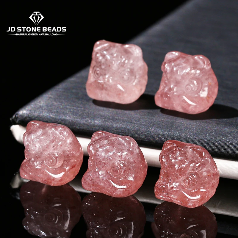 

1 Pc Natural Strawberry Quartz Carved Lion Head Bead Lucky Braved Pendant For Jewelry Making Diy Necklace Bracelet Accessory