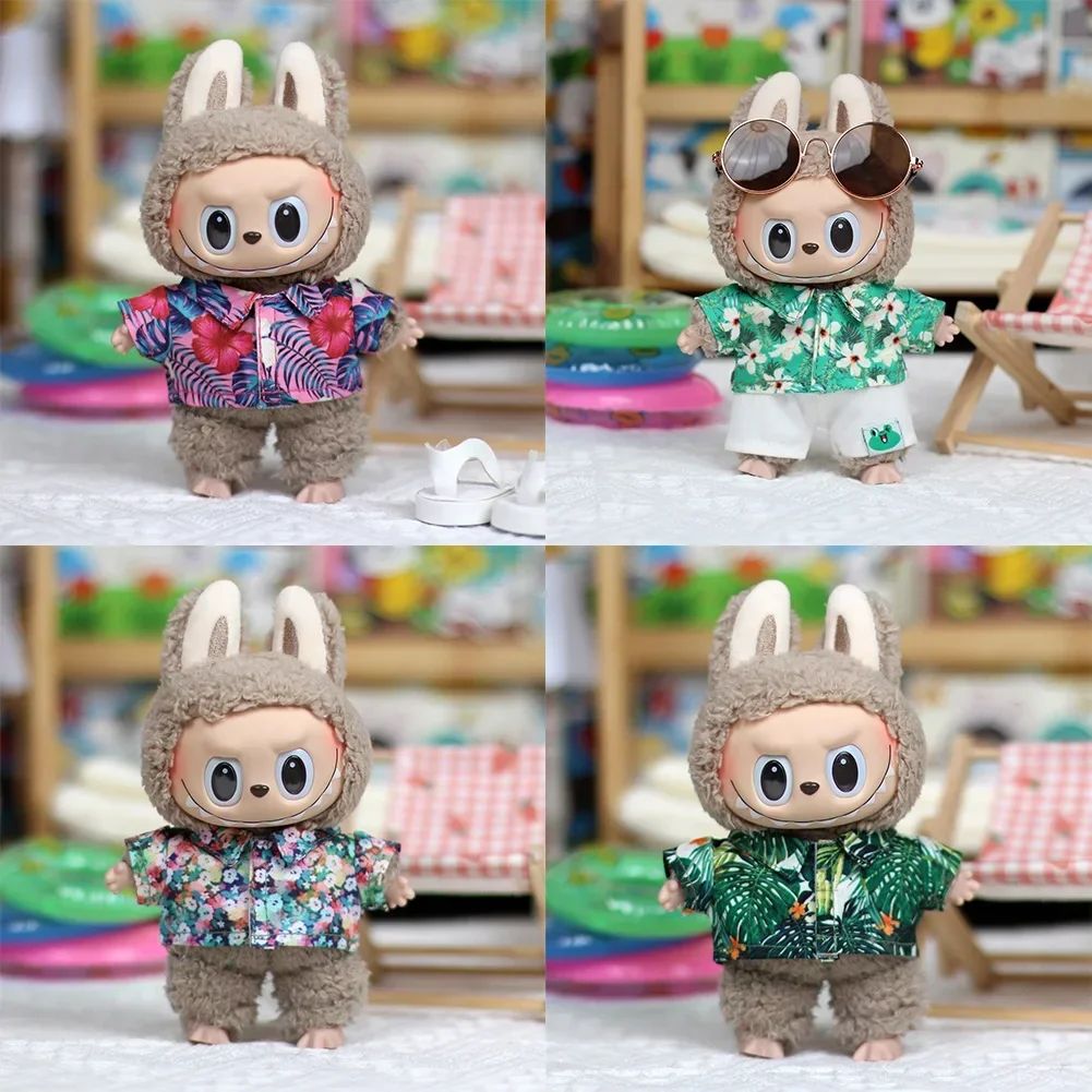 Mini ropa de muñeca de peluche de 17cm, accesorios de atuendo para Corea Kpop Exo Labubu Idol, camisa de flores, chaqueta de cuero, falda, regalo de ropa